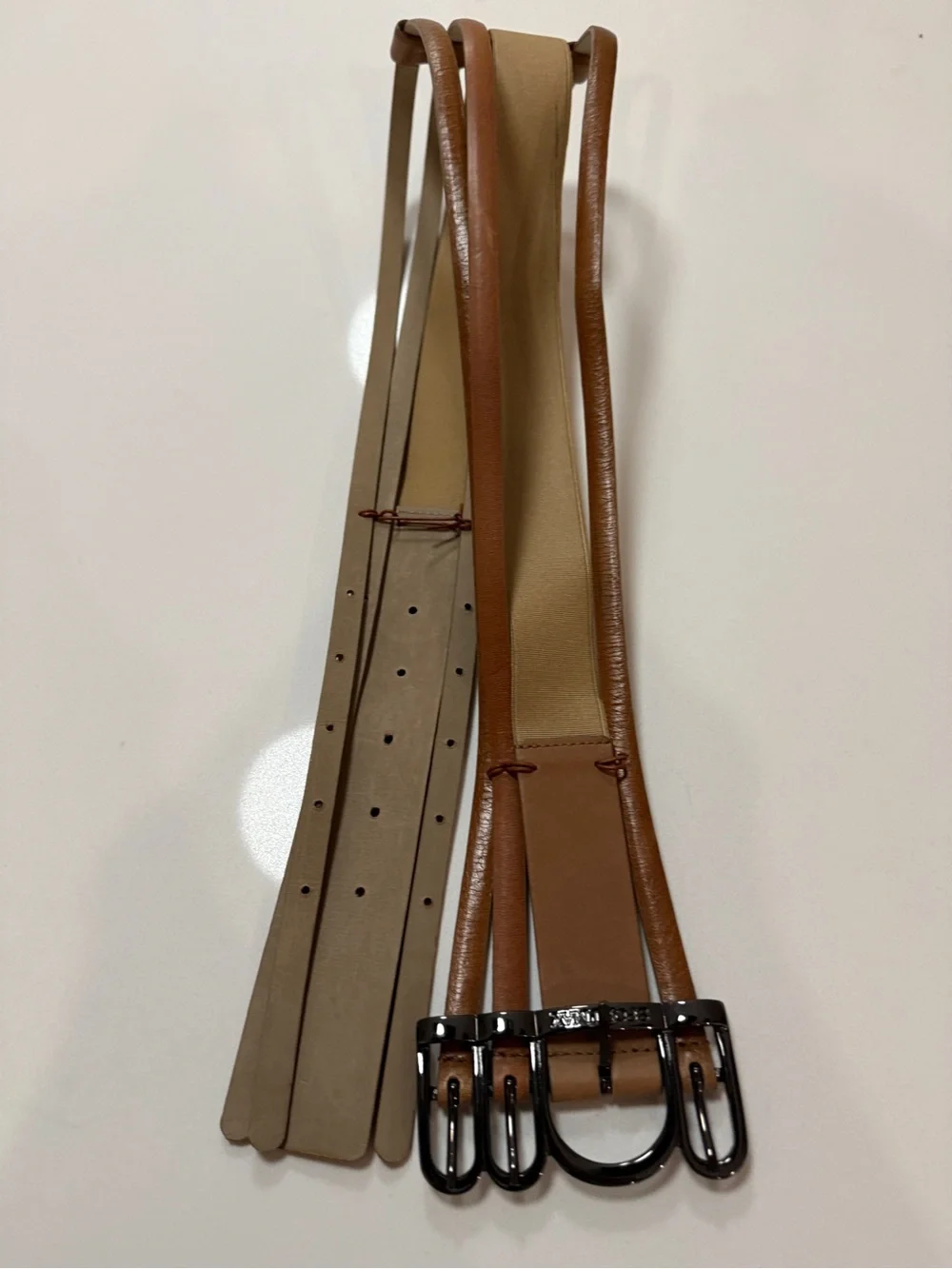 SPORTMAX Max Mara Cognac Leather Multi-Strap Quad Buckle Waist Belt M NWOT